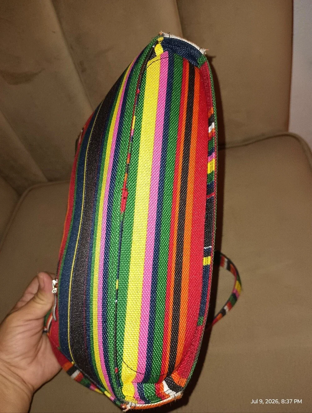 Striped Multicolor Shoulder Bag in Green, Red & Yellow